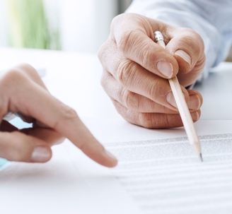 pointing at documents